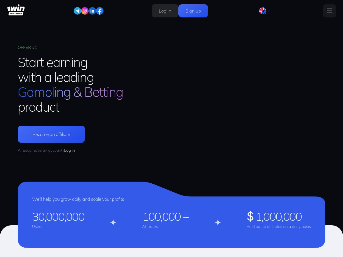 1win Partners website preview