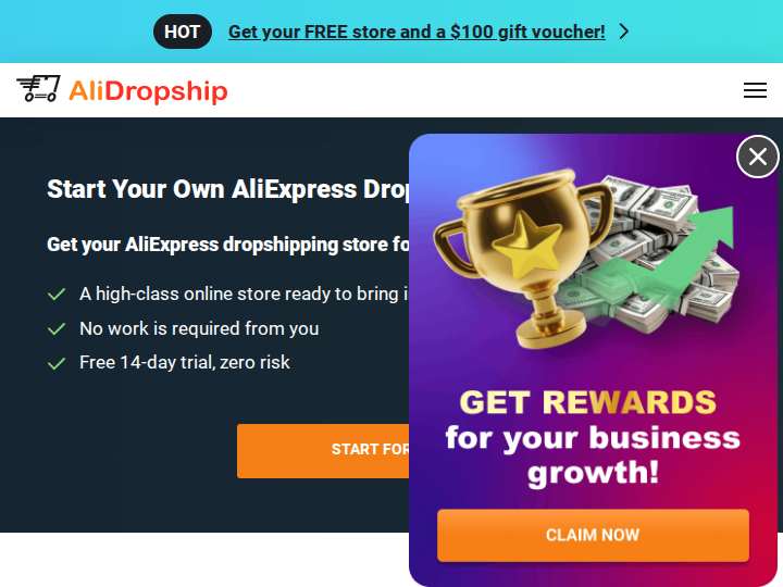AliDropship Affiliates website preview