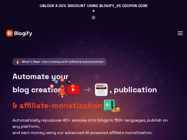 Blogify Affiliate Program website preview