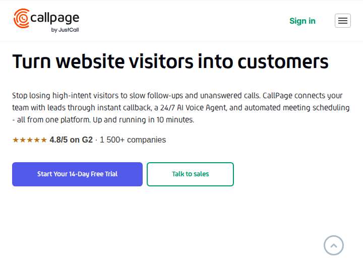 CallPage Affiliate Program website preview