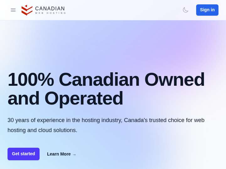 Canadian Web Hosting website preview