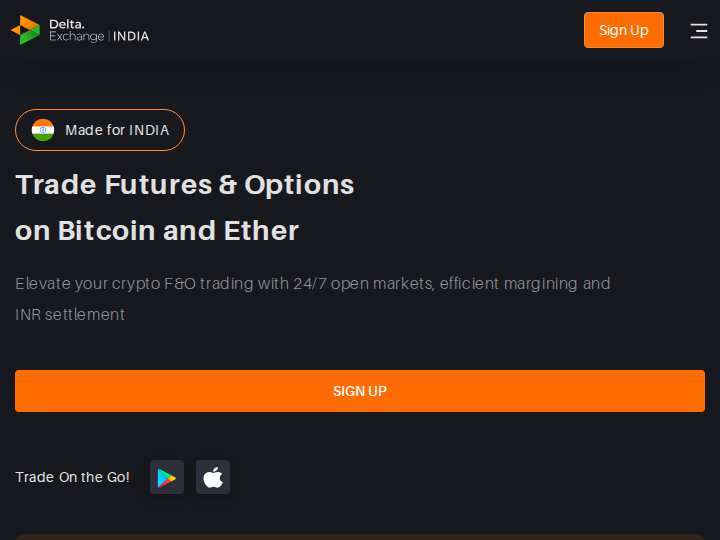 Delta Exchange website preview