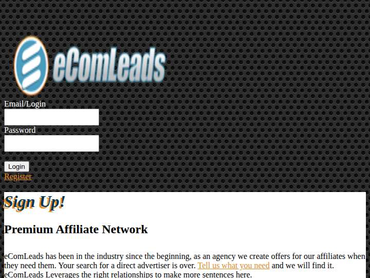 eComLeads Affiliate Network website preview