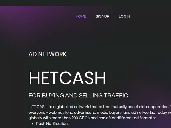 HetCash website preview