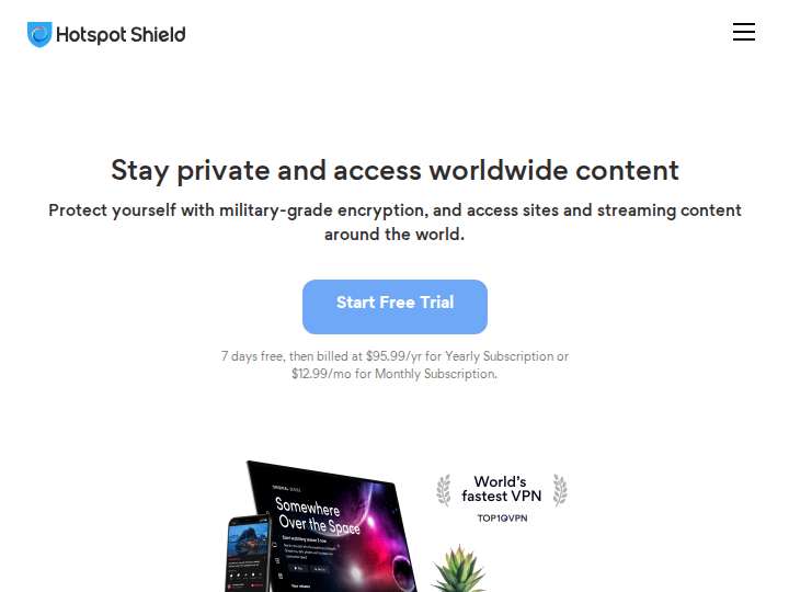 Hotspot Shield VPN Affiliate Program website preview