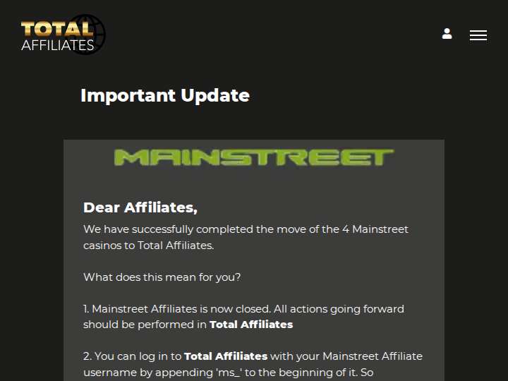 Mainstreet Affiliates website preview