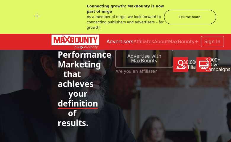 MaxBounty website preview