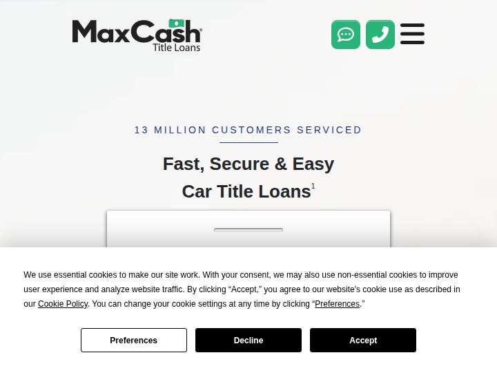 MaxCash Title Loans website preview