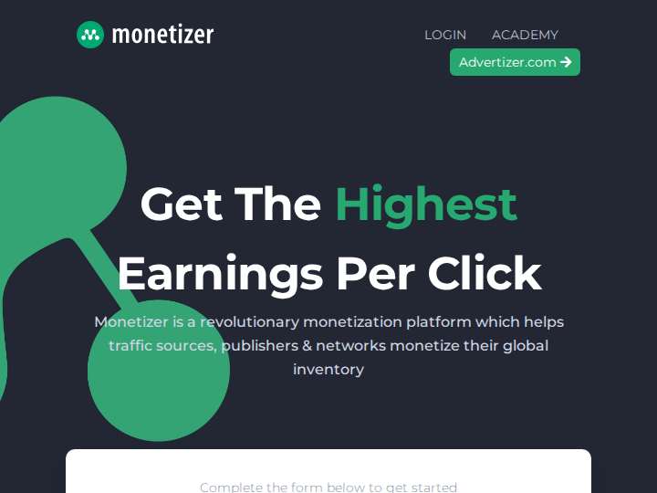 Monetizer website preview
