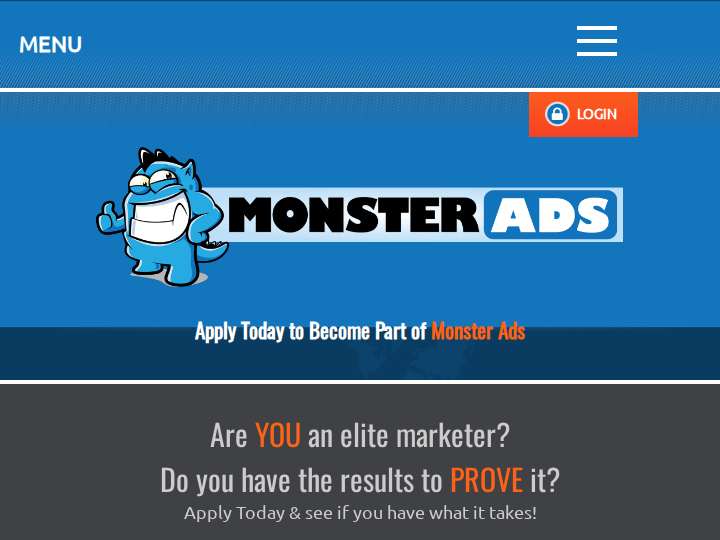 MonsterAds website preview