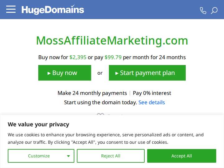 Moss Affiliate Marketing website preview