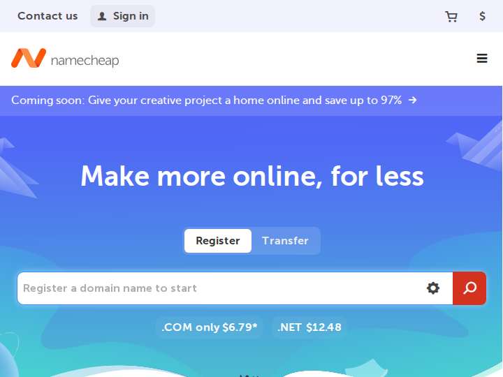 Namecheap website preview