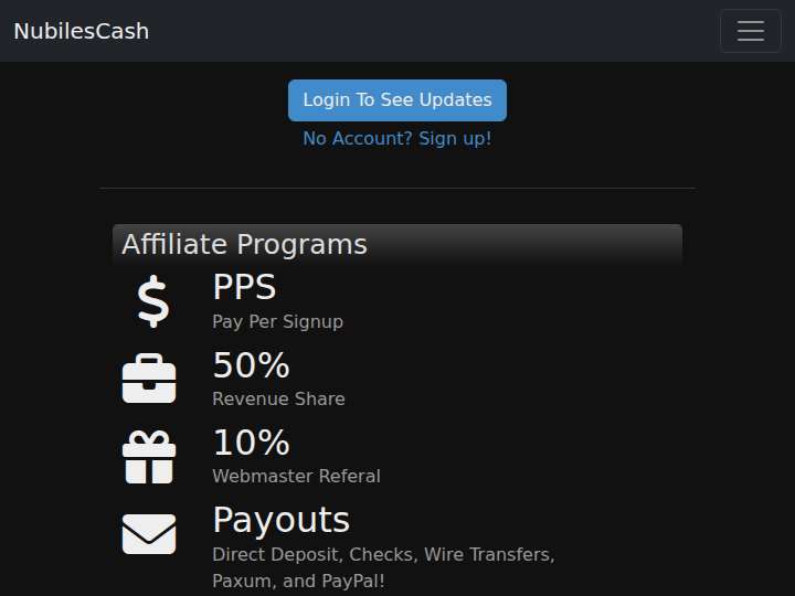 NubilesCash website preview