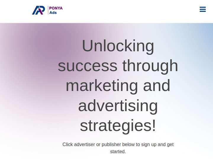 Ponya Ads website preview
