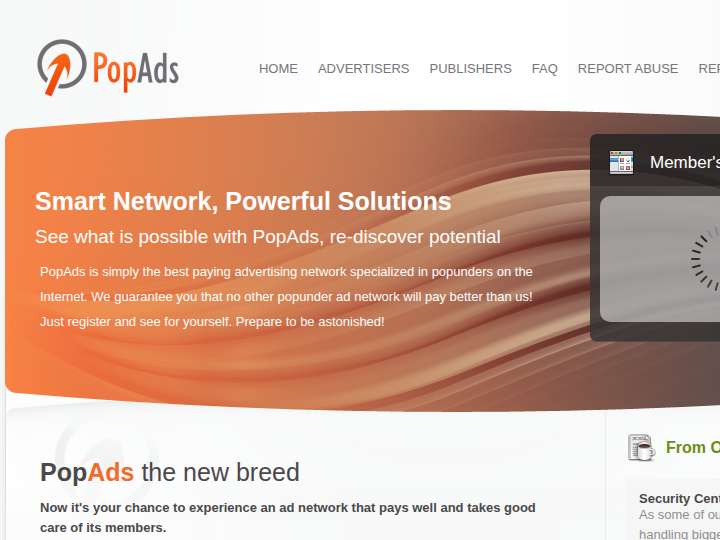 PopAds website preview