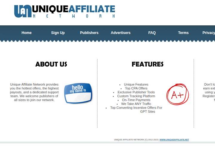 Unique Affiliate Network website preview